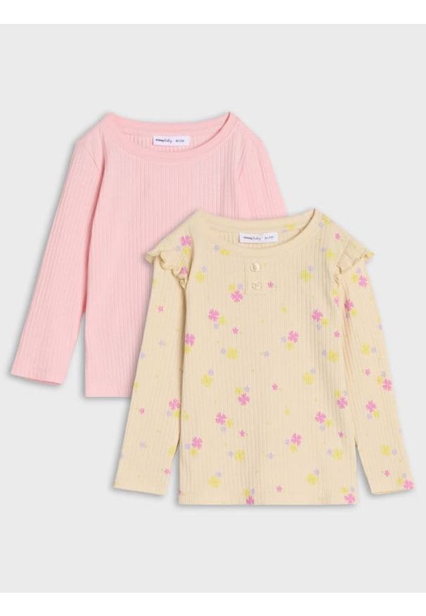 Sinsay - Koszulka z długimi rękawami 2 pack - beżowy. Kolor: beżowy. Długość rękawa: długi rękaw. Długość: długie