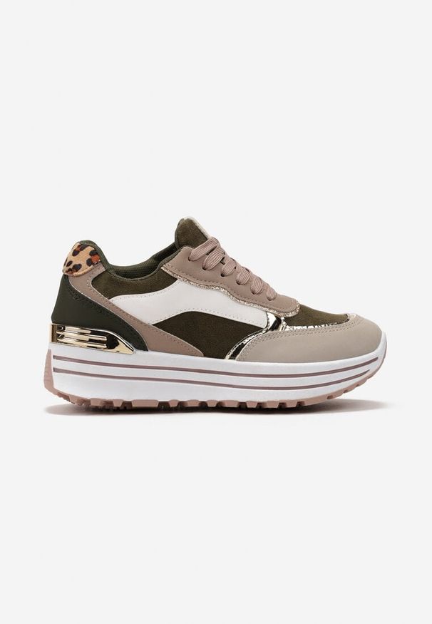 Born2be - Zielone Sneakersy na Platformie z Metalicznymi Wstawkami Stovia. Kolor: beżowy. Obcas: na platformie