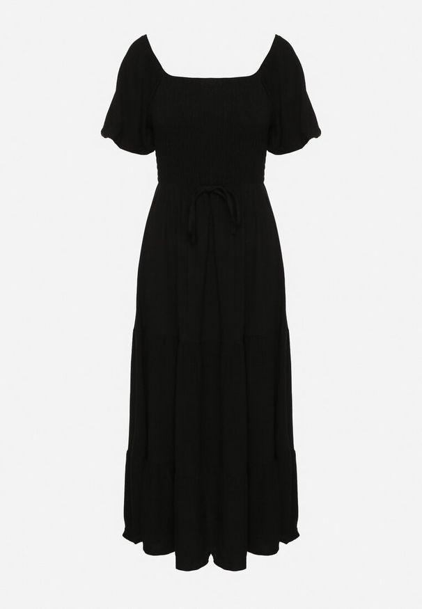 Born2be - Czarna Sukienka z Wiskozą Lnem i Elastyczną Górą Ellisena. Okazja: na co dzień, na spacer. Kolor: czarny. Materiał: wiskoza, len. Typ sukienki: proste. Styl: elegancki, klasyczny, casual