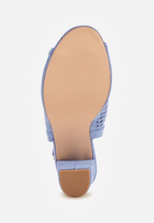 Renee - Niebieskie Sandały na Słupku z Ażurową Cholewką i Skórzaną Wkładką Linalira. Okazja: na co dzień. Kolor: niebieski. Materiał: skóra. Wzór: ażurowy. Obcas: na słupku. Styl: elegancki, casual