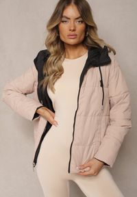 Renee - Beżowa Pikowana Kurtka Dwustronna Wykończona Sznurkami Atitoria. Okazja: na co dzień. Kolor: beżowy. Materiał: jeans. Styl: casual, klasyczny