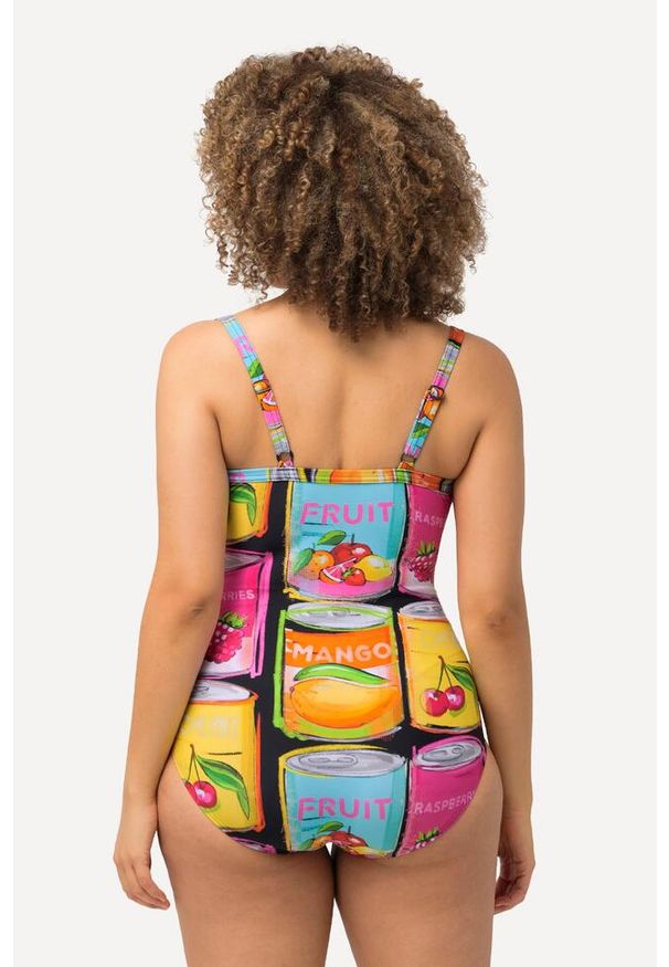 ULLA POPKEN - Damski Kostium kąpielowy owoce w puszce miękkie miseczki z recyklingu. Kolekcja: plus size. Kolor: czarny. Materiał: poliamid