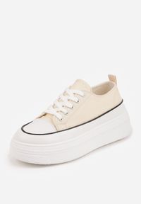 Born2be - Beżowe Trampki VICES na Grubej Podeszwie Zdobione Lamówką Riosara. Okazja: na co dzień. Kolor: beżowy. Materiał: jeans. Wzór: aplikacja. Styl: casual, elegancki, sportowy, klasyczny #7