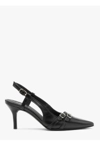 Ryłko - Czółenka slingback z dekoracyjnymi paskami. Zapięcie: pasek. Kolor: czarny. Materiał: skóra. Szerokość cholewki: normalna. Obcas: na obcasie. Styl: street. Wysokość obcasa: średni