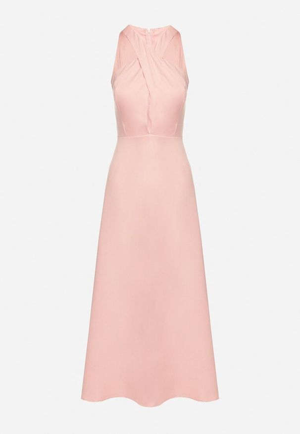 Born2be - Różowa Rozkloszowana Sukienka z Wiskozą i Dekoltem Typu Halter Dolienna. Typ kołnierza: dekolt halter. Kolor: różowy. Materiał: wiskoza. Typ sukienki: rozkloszowane. Styl: elegancki