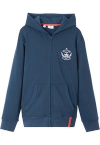 bonprix - Bluza rozpinana z kapturem, z czystej bawełny. Typ kołnierza: kaptur. Kolor: niebieski. Materiał: bawełna. Wzór: nadruk, aplikacja. Sezon: lato #1