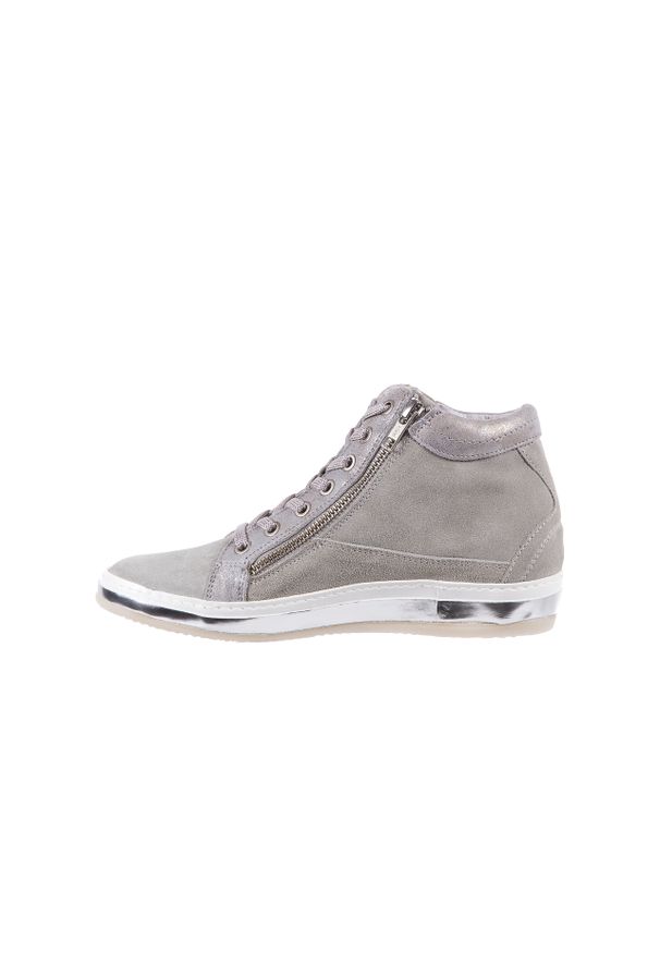 Sneakersy Bayla-131 1217 Perla, Szary, Skóra naturalna. Zapięcie: pasek. Kolor: szary. Materiał: skóra. Wzór: aplikacja. Obcas: na koturnie