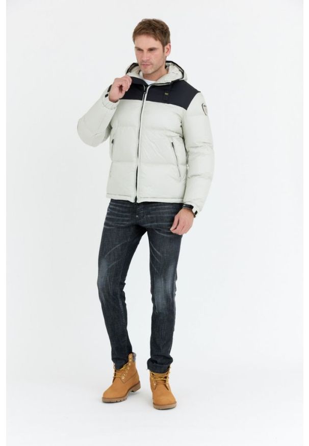 Blauer USA - BLAUER Szara kurtka męska Cooper z logo na kapturze, Rozmiar XXL. Kolor: szary