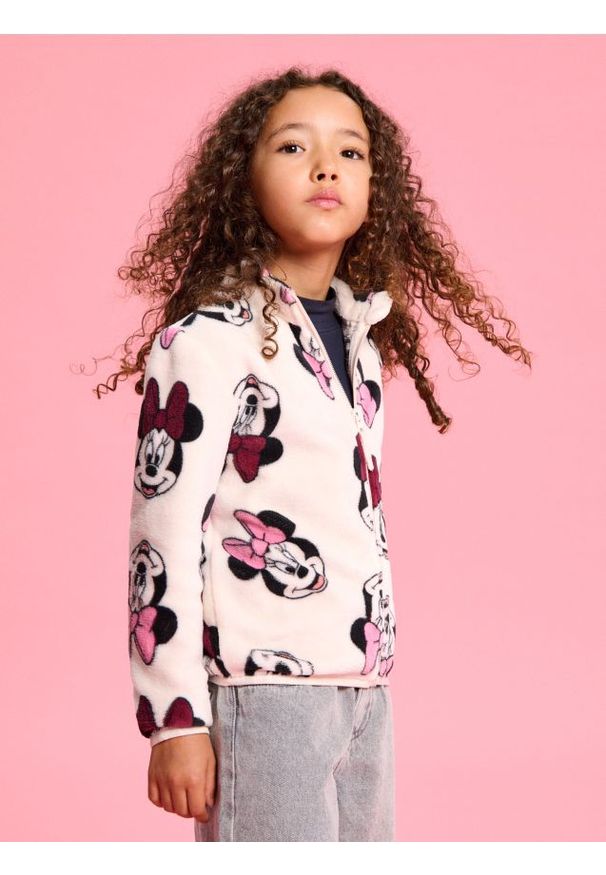 Sinsay - Bluza polarowa ze stójką Minnie Mouse - różowy. Typ kołnierza: kołnierzyk stójkowy. Kolor: różowy. Materiał: polar. Wzór: motyw z bajki