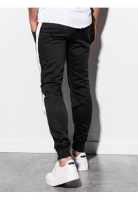 Ombre Clothing - Spodnie męskie dresowe z lampasem - czarne V1 P865 - XXL. Kolor: czarny. Materiał: dresówka #5