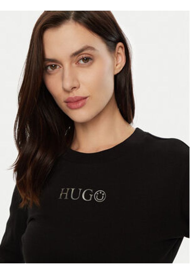 Hugo - HUGO Bluzka Della 50537288 Czarny Slim Fit. Kolor: czarny. Materiał: bawełna