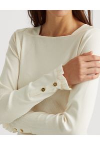 Lauren Ralph Lauren - LAUREN BY RALPH LAUREN - Dzianinowa bluzka z ozdobnymi rękawami. Kolor: biały. Materiał: dzianina. Długość: długie #4