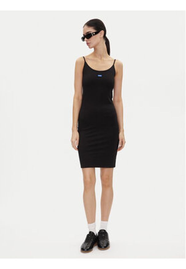 Hugo - HUGO Sukienka codzienna Narya 50538896 Czarny Slim Fit. Okazja: na co dzień. Kolor: czarny. Materiał: bawełna. Typ sukienki: proste. Styl: casual