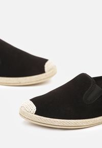 Renee - Czarne Espadryle ze Zdobieniami z Plecionki i Elastycznymi Wstawkami Nitaziela. Okazja: na co dzień. Kolor: czarny. Materiał: jeans. Wzór: aplikacja. Styl: elegancki, casual