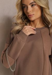 Renee - Brązowa Bawełniana Bluza z Łańcuszkiem Eleutia. Kolor: brązowy. Materiał: bawełna. Styl: klasyczny #4