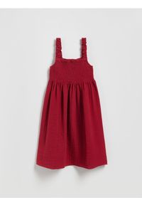 Reserved - Muślinowa sukienka mini - bordowy. Kolor: czerwony. Materiał: bawełna. Długość: mini #1