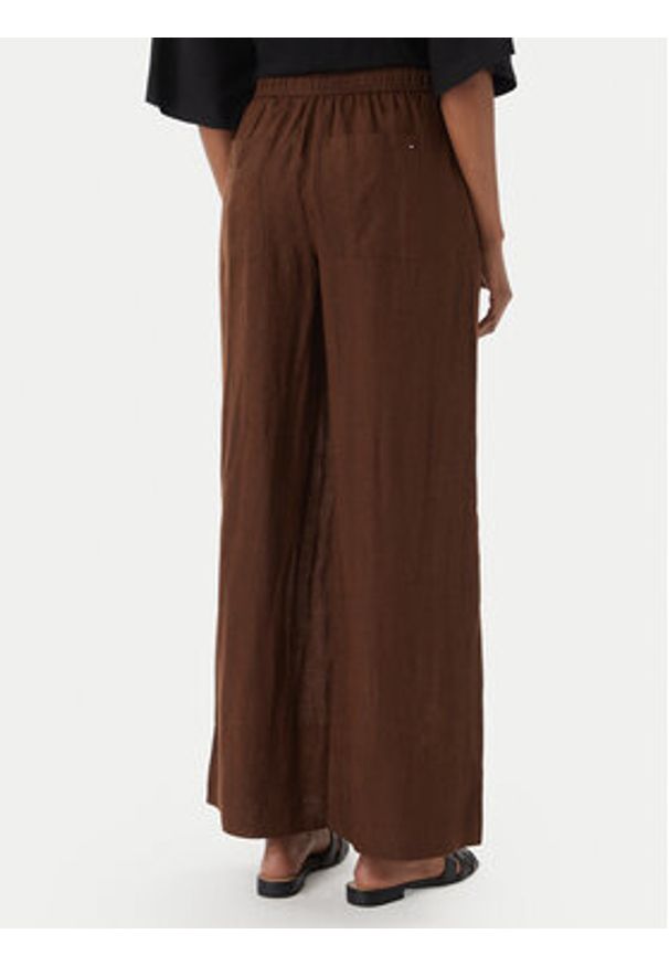 TOMMY HILFIGER - Tommy Hilfiger Spodnie materiałowe WW0WW48970 Brązowy ciemny Wide Leg. Kolor: brązowy. Materiał: len
