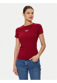 Tommy Jeans T-Shirt Essential DW0DW18397 Bordowy Slim Fit. Kolor: czerwony. Materiał: bawełna