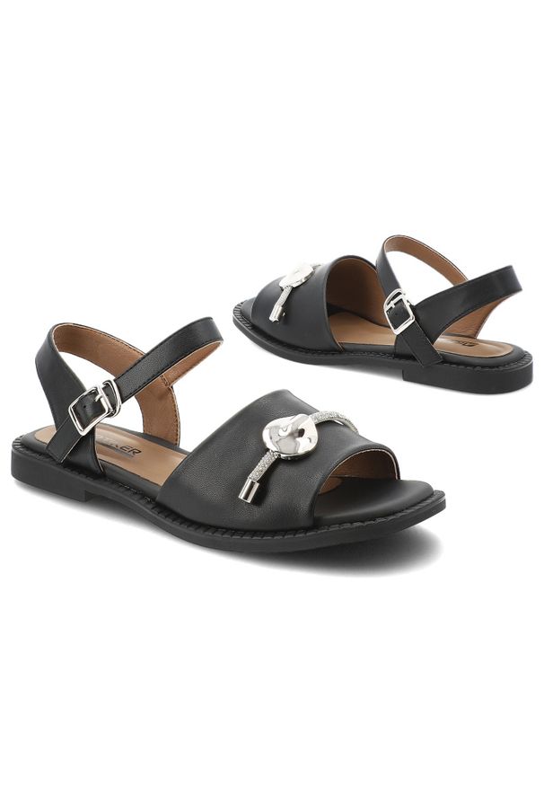 Sandały damskie Artiker, cholewka ze skóry naturalnej licowej pasek wokół kostki z regulacją na klamrę, czarne, 58C1606. Zapięcie: klamry. Kolor: czarny. Materiał: skóra