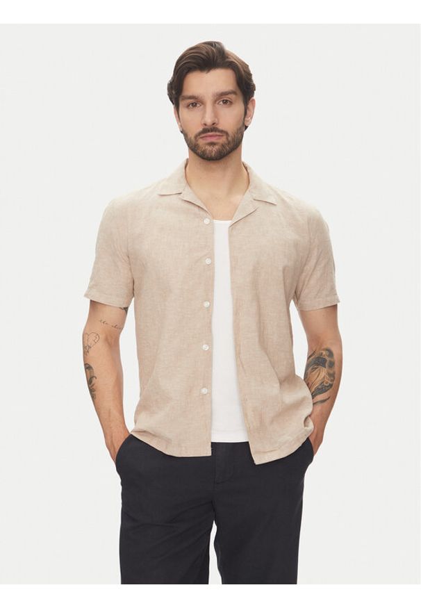Lindbergh Koszula 30-203319 Beżowy Relaxed Fit. Kolor: beżowy. Materiał: bawełna