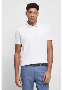 medicine - Medicine polo męskie kolor biały gładki. Typ kołnierza: polo. Kolor: biały. Materiał: dzianina. Długość: krótkie. Wzór: gładki #4