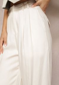 Renee - Jasnobeżowe Szerokie Spodnie High Waist z Kieszeniami Keanne. Okazja: na co dzień. Stan: podwyższony. Kolekcja: dla wysokich. Kolor: beżowy. Styl: casual #3