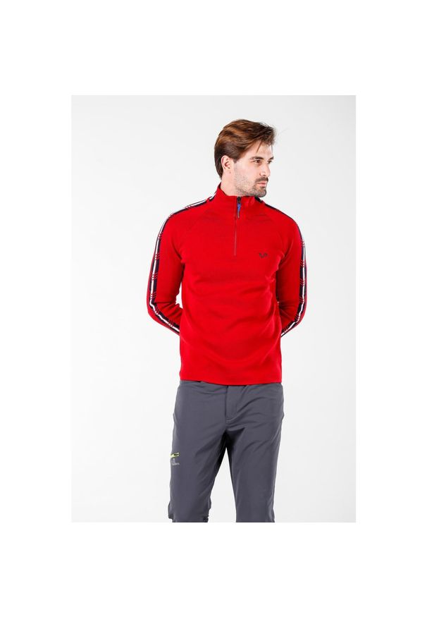 WOOLONA - Sweter turystyczny męski Woolona Noyan 100% Merino. Kolor: czerwony. Materiał: wełna. Sport: turystyka piesza
