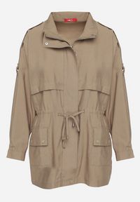 Born2be - Beżowa Kurtka Parka z Bawełną Ściągana w Pasie Troczkiem Zapinana na Napy Velethra. Okazja: na co dzień. Kolor: beżowy. Materiał: bawełna. Styl: casual #6