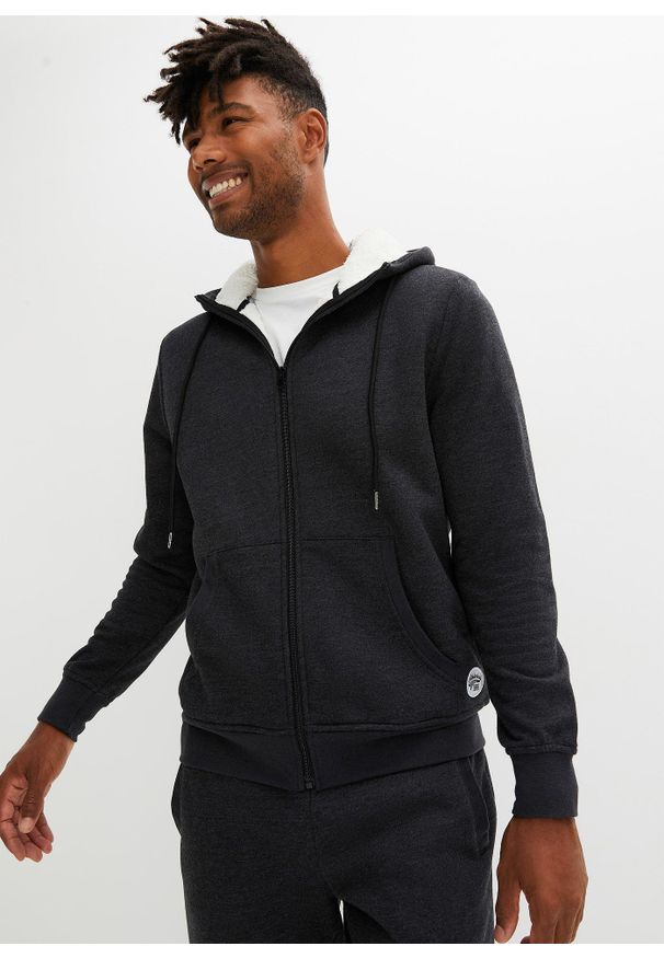 bonprix - Bluza rozpinana ocieplana, na podszewce z polarowego baranka. Kolor: czarny. Materiał: polar