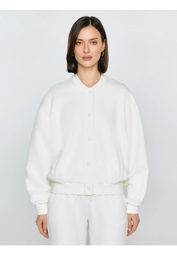 Big-Star - Bluza damska bomber biała Pixelina 100. Okazja: na spacer, na co dzień. Kolor: biały. Materiał: dzianina. Styl: casual, elegancki, sportowy