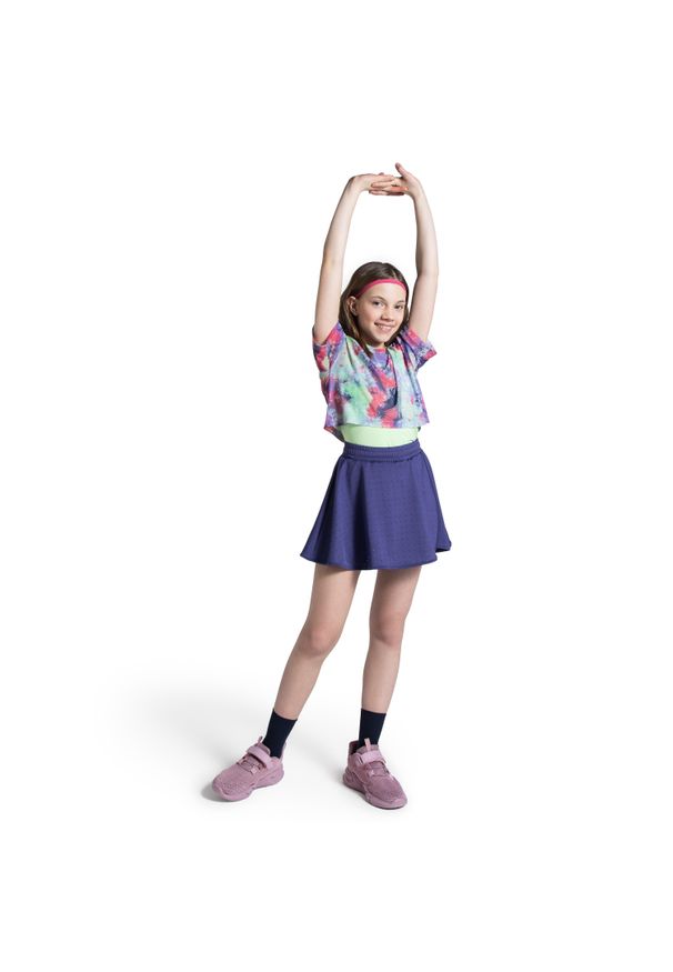 Legginsy sportowe dla dzieci Lemon Explore WL5 krótkie z spódnicą. Okazja: na co dzień, na uczelnię. Kolor: niebieski. Materiał: poliester, elastan. Długość: krótkie. Styl: sportowy