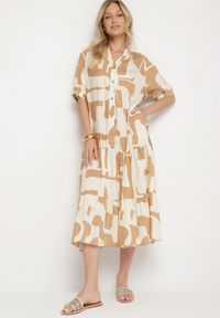 Born2be - Beżowa Wiskozowa Sukienka z Geometrycznym Wzorem Filarin. Okazja: na co dzień. Kolor: beżowy. Materiał: wiskoza. Wzór: geometria. Sezon: wiosna. Typ sukienki: proste. Styl: klasyczny, casual, elegancki #7