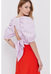 BARDOT - Bardot Bluzka bawełniana damska kolor różowy gładka. Okazja: na co dzień. Kolor: fioletowy. Materiał: bawełna. Wzór: gładki. Styl: casual
