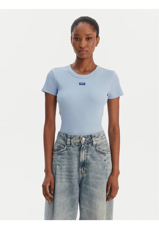 Hugo - HUGO T-Shirt Easy 50523924 Błękitny Slim Fit. Kolor: niebieski. Materiał: bawełna