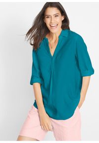 bonprix - Bluzka lniana, rękawy 3/4. Kolor: niebieski. Materiał: len #1