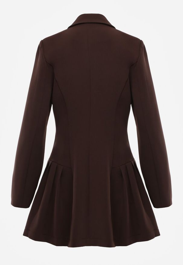 Renee - Brązowa Rozkloszowana Sukienka Marynarka VICES z Usztywnianymi Ramionami Ilarita. Okazja: do pracy, na spotkanie biznesowe. Kolor: brązowy. Styl: biznesowy