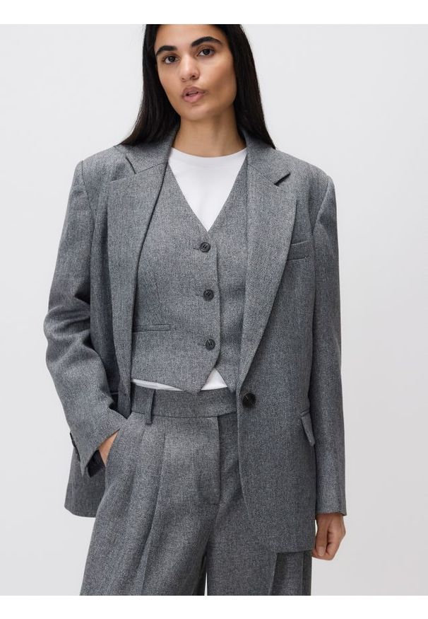 Reserved - Garniturowa kamizelka - ciemnoszary. Kolor: szary. Materiał: tkanina