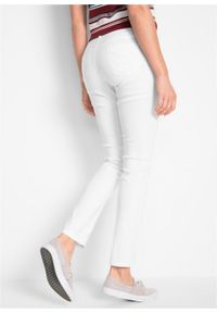 Spodnie z bengaliny ze stretchem STRAIGHT bonprix biały. Stan: obniżony. Kolor: biały. Materiał: poliester, wiskoza, materiał, włókno, skóra #7