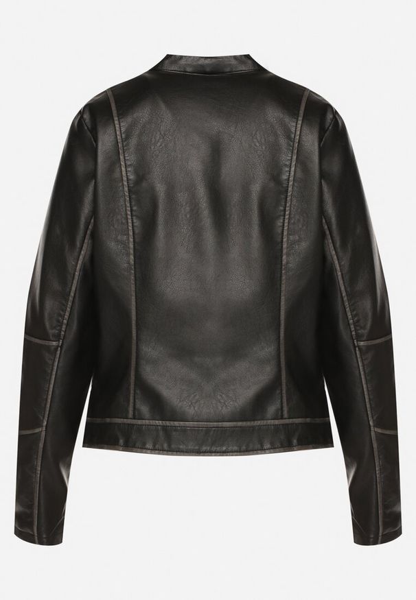 Born2be - Czarna Kurtka Ramoneska Ozdobiona Suwakami i Paskiem Idivaria. Okazja: na co dzień. Kolor: czarny. Materiał: jeans. Wzór: aplikacja. Styl: casual, elegancki, rockowy