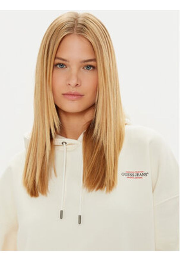 Guess Jeans Bluza W4BQ21 KC811 Beżowy Regular Fit. Kolor: beżowy. Materiał: bawełna