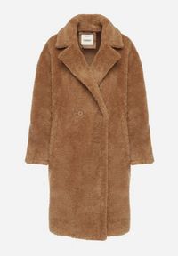 Born2be - Brązowy Dwurzędowy Płaszcz Teddy o Fasonie Oversize Anerre. Typ kołnierza: golf. Kolor: brązowy. Materiał: dzianina, wełna, jeans. Styl: elegancki #7