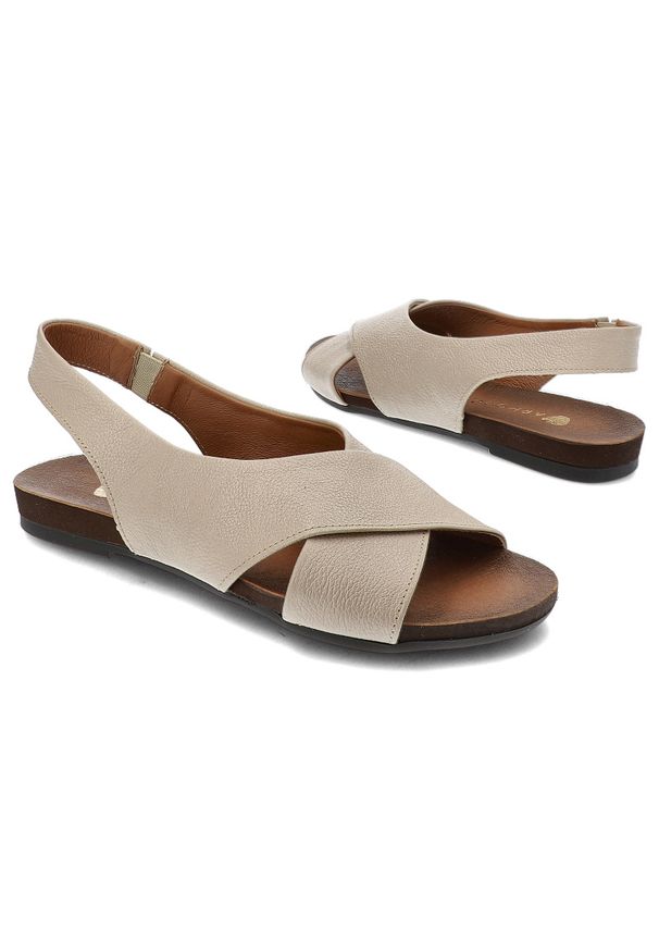 Beżowe Sandały Armodo Wygodne Obuwie Damskie. Kolor: beżowy. Materiał: len, skóra. Wzór: kolorowy. Sezon: lato