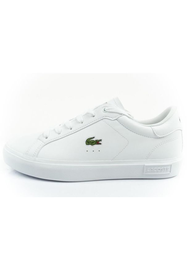 Buty damskie sportowe Lacoste Powercourt 0721. Zapięcie: sznurówki. Kolor: biały. Materiał: skóra, materiał. Szerokość cholewki: normalna. Sport: turystyka piesza