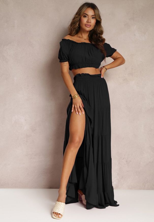 Renee - Czarny 2-częściowy Komplet z Wiskozy w Hiszpańskim Stylu Avasa. Kolor: czarny. Materiał: wiskoza