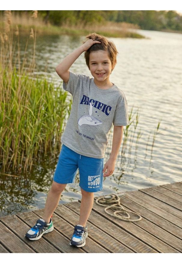 Sinsay - Bawełniane szorty z nadrukiem - niebieski. Kolor: niebieski. Materiał: bawełna. Wzór: nadruk