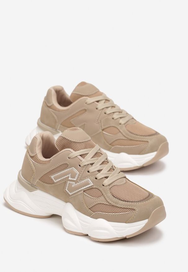 Born2be - Ciemnobeżowe Sneakersy na Grubej Podeszwie Scottie. Kolor: beżowy
