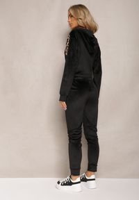 Renee - Czarny Welurowy Komplet Dresowy 2-Częściowy z Animal Print Bluza i Spodnie Atisilva. Kolor: czarny. Materiał: dresówka, welur. Wzór: nadruk #4