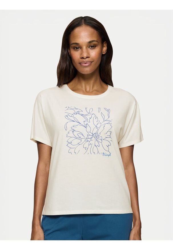 Triumph Koszulka piżamowa Mix & Match 10218281 Beżowy Relaxed Fit. Kolor: beżowy. Materiał: bawełna