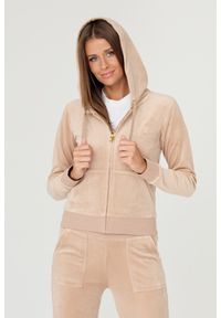 Juicy Couture - JUICY COUTURE Beżowa damska bluza Robertson, Rozmiar M. Typ kołnierza: kaptur. Kolor: beżowy. Materiał: welur #7