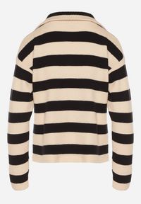 Born2be - Czarno-Beżowy Sweter w Paski Ozdobiony Suwakiem Amerra. Okazja: na spotkanie biznesowe, do pracy, na co dzień. Kolor: czarny. Materiał: jeans. Wzór: paski, aplikacja. Styl: biznesowy, casual #6